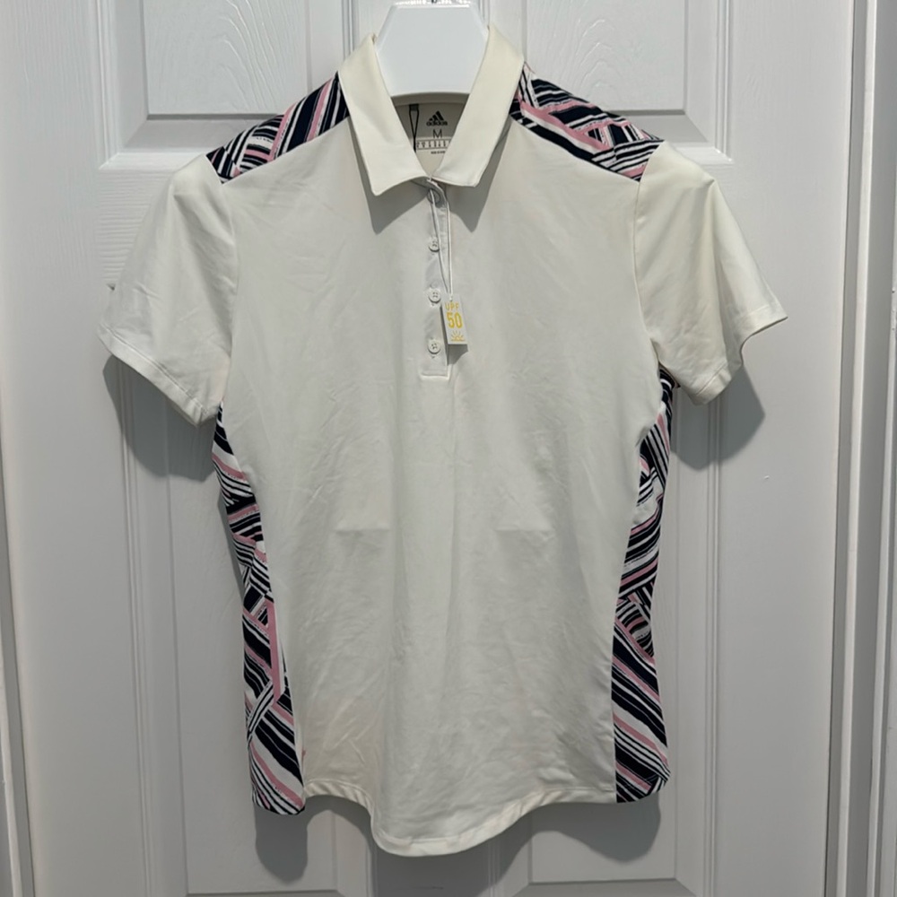 Adidas golf polo with abstract print trim